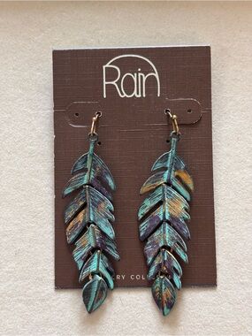 Rain Jewelry Patina Feather Metal Earrings